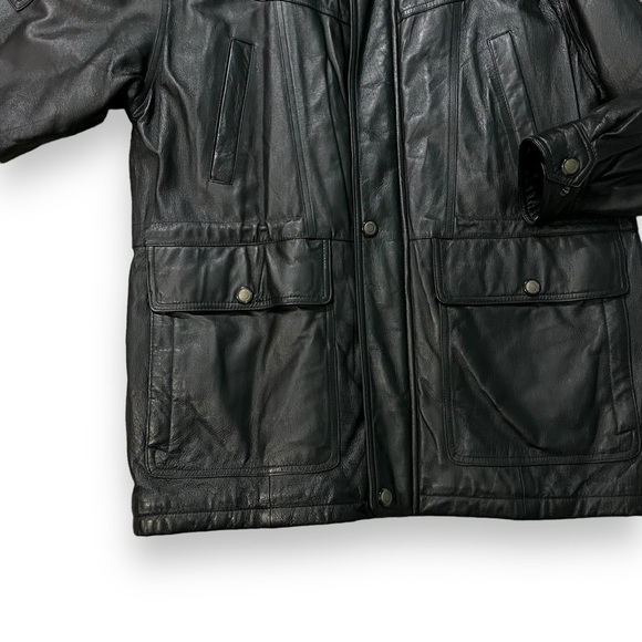 Members Only Leather Coat Long Black Mens Medium Vintage 90s - Picture 6 of 13